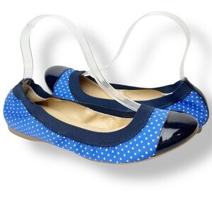 J. Crew Mila Fabric/Patent Leather Hidden Wedge Ballet Flats 8 blue polka dot